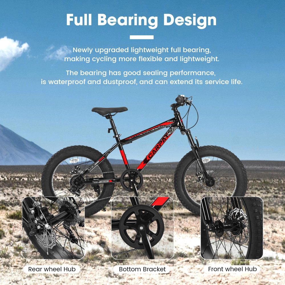 Carbon Bike Frame - จักรยานเสือภูเขาสำหรับเด็กและวัยรุ่นขนาด 20 นิ้ว, โครงเหล็กคาร์บอนสูง, ระบบกันสะเทือนหน้าและระบบขับเคลื่อน 7