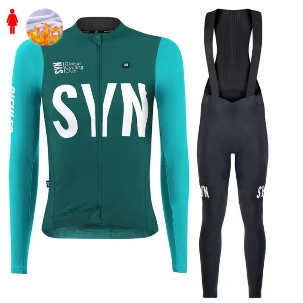 Cycling Gear Jersey - SYN ชุดเสื้อปั่นจักรยานผ้าฟลีซสำหรับฤดูหนาวผู้หญิงเสื้อผ้าจักรยานเสือภูเขาสวมใส่โรปา ซิคลิสโม่ชุดเสื้อผ้าสำหรับปั่นจักรยานแข่งเสื้อแขนยาว
